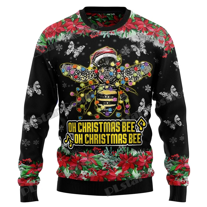 thumbnail image 1 of Suéter de moda de invierno para hombre, suéter navideño feo con estampado 3D de abejas alegres, jersey de punto cálido informal neutro M1007, 1 of 4