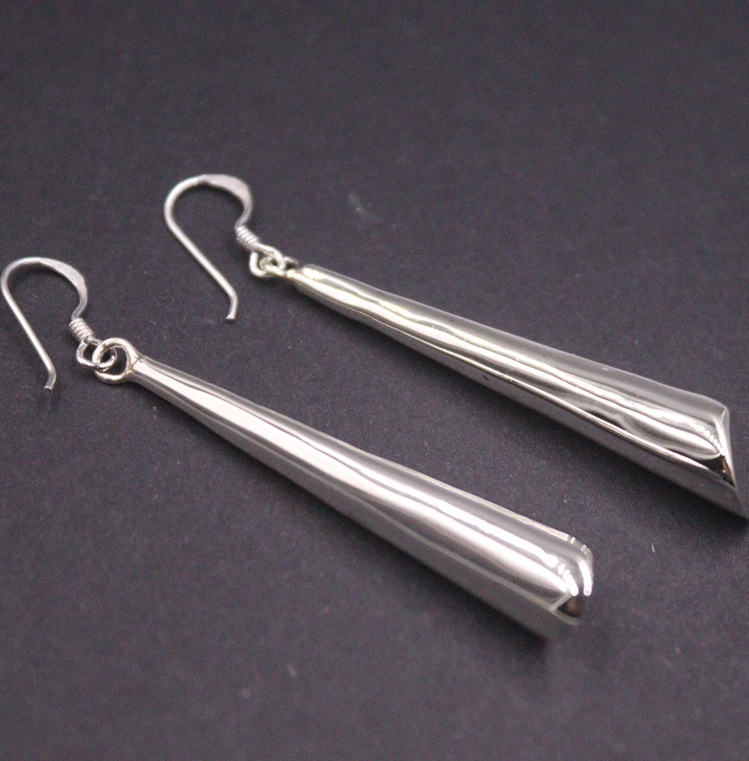 

Real S925 Sterling Silver Earrings For Women Polish Long Raindrop Lucky Ethnic Style Earrings Dangle 2.1inch Length