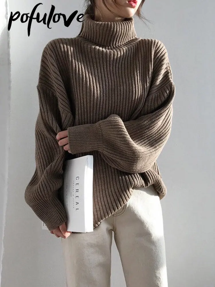 

Женский свитер с высоким воротником зимний утепленный пуловер Свободный удерживающий тепло Универсальный корейский Модный трикотажный женский топ