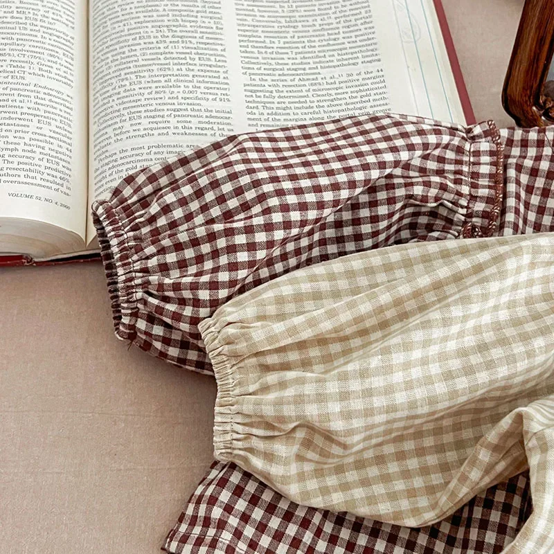 Korean Baby Girl Plaid Blouse Bloomer Suit