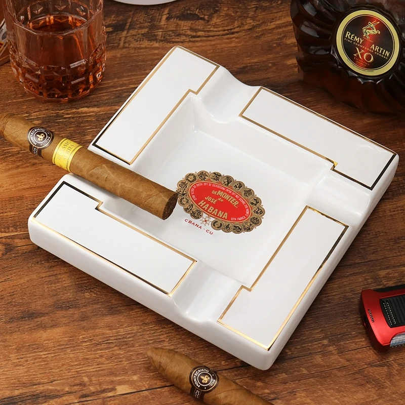 Ceramic Ashtray Set 4 Wide Mouth Slots for a Perfect Smoke Large Office Cigar Ash Holder ceramic ashtray