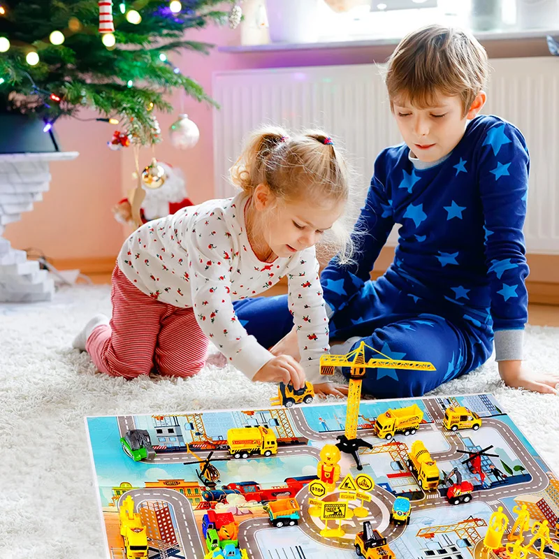Cars Advent Calendar for Kids Boys Christmas, 24 Pull Back Vehicles Playsets with Crane Helicopter Tractor Construction Tru