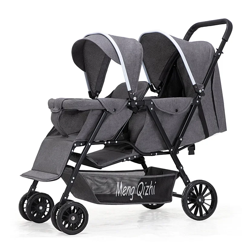 

High Landscape Stroller Lightweight Folding Newborn Travel Stroller Can Sit and Lie Down Scooter Four-wheeled Twin Baby Stroller