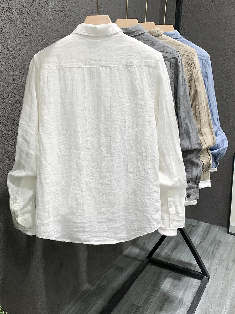  Casual Linen irt Long Sve Youth Men's Faionable Urban Sle Spring Autumn Wear Iron Free Personali Coat