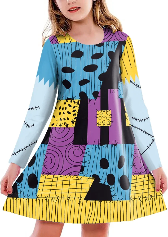 [You're My Secret] Halloween Party Dresses Sally Print Nightmare Before Christmas Women Girls Vintage Long Sleeve Dress#1#W