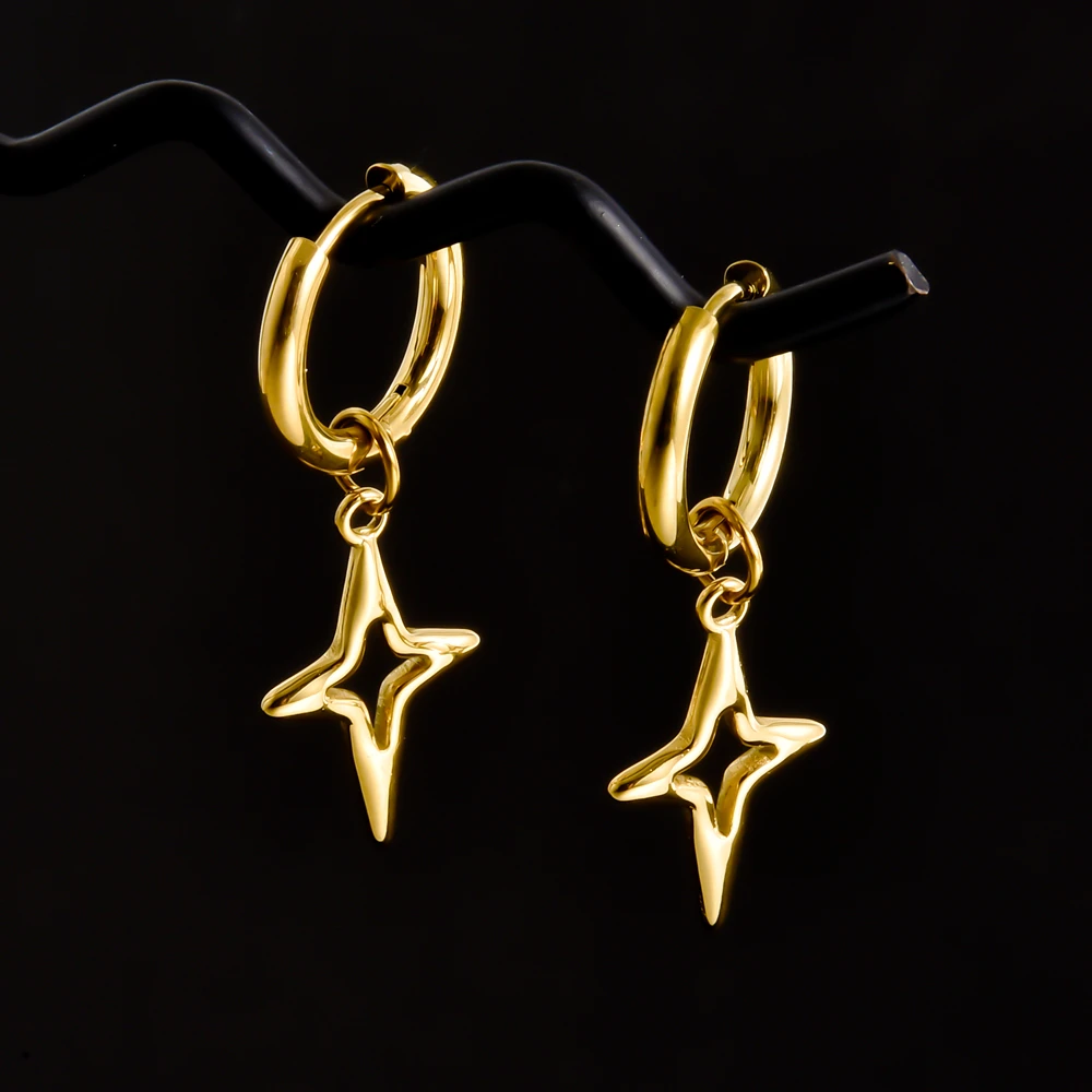 Goldene Exquisite Schwert Kreuz Stern Hoops Ohrring Mode Natürliche Shell Edelstahl Ohrringe Für Frauen Männer Zubehör Schmuck – Detail 8