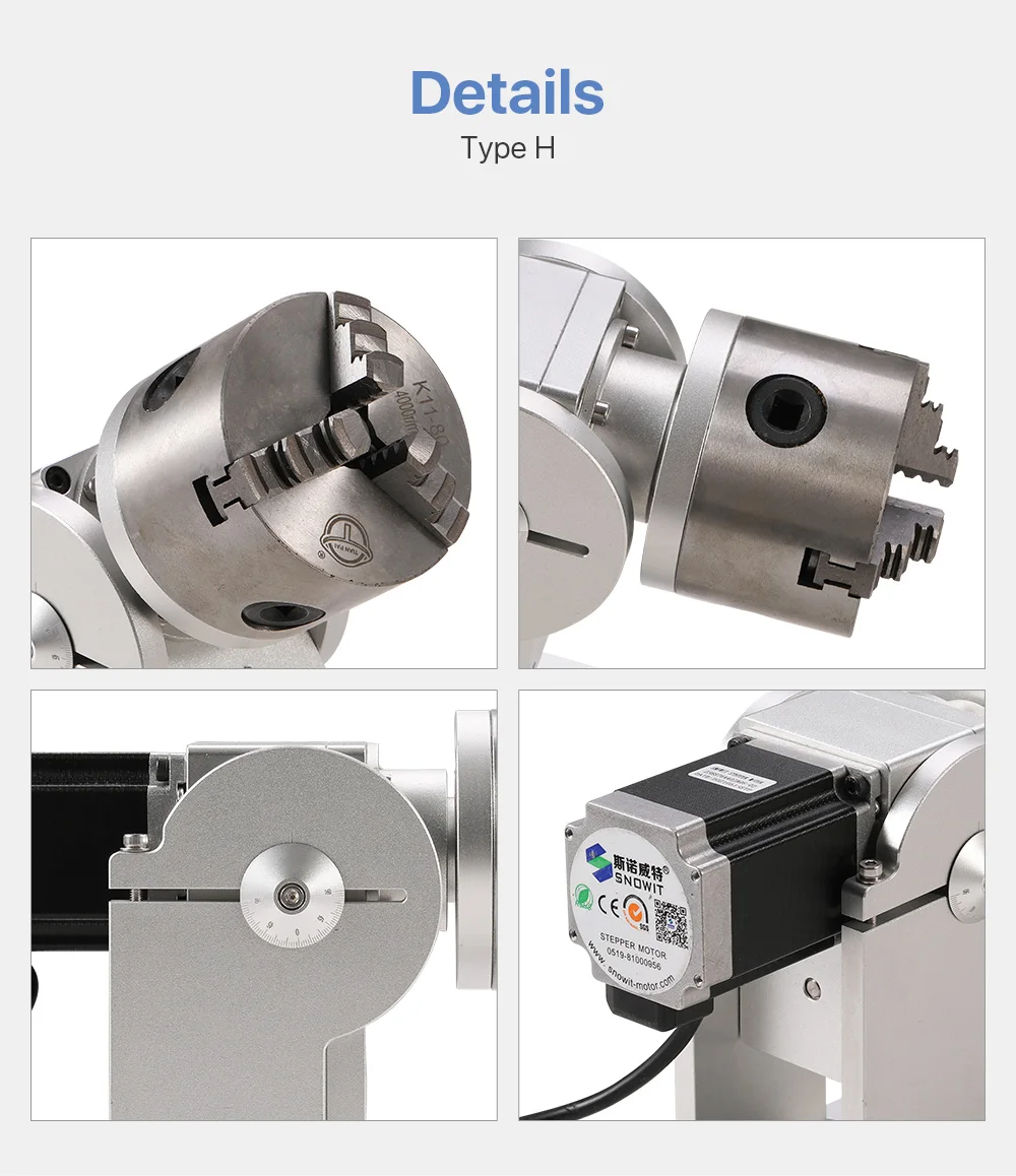 Cloudray Laser Kennzeichnung Maschine Rotary Gerät Rotation Achse D80 Typ H Drei Spannfutter Dreh Befestigung für Kennzeichnung Maschine – Detail 6
