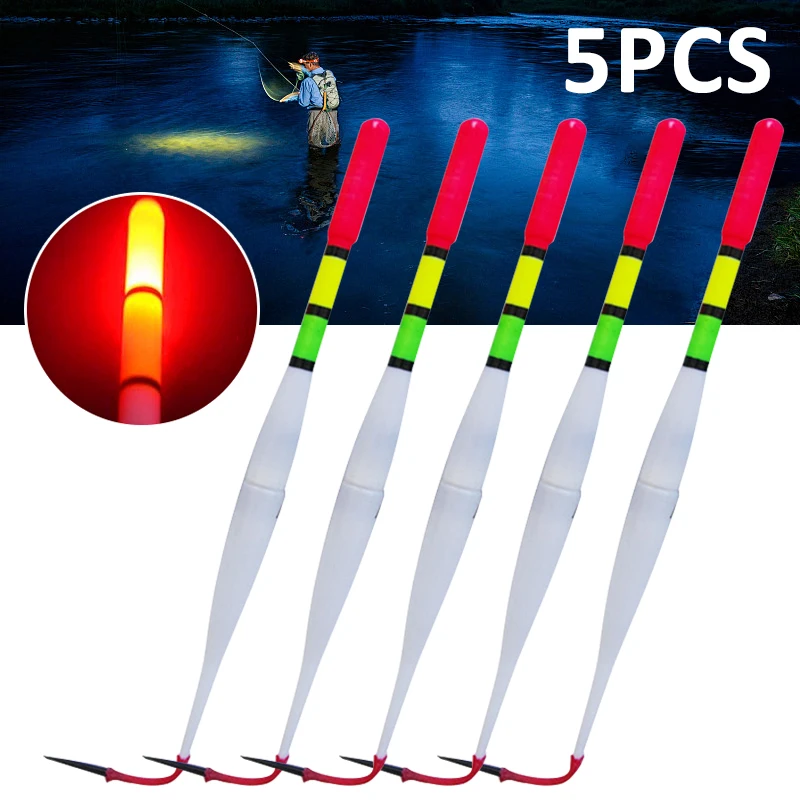 5pcs Fishing Float Led Electric Light Deep Water Luminous Bobber Tackles Assorted Size Vertical