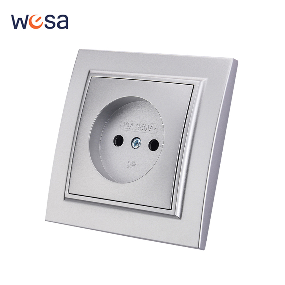 Silvery Electrical Outlets Power Sockets 250V EU Standard Wall Embedded Flame Retardant AC Not Ground Plugs Socket Paint Plastic
