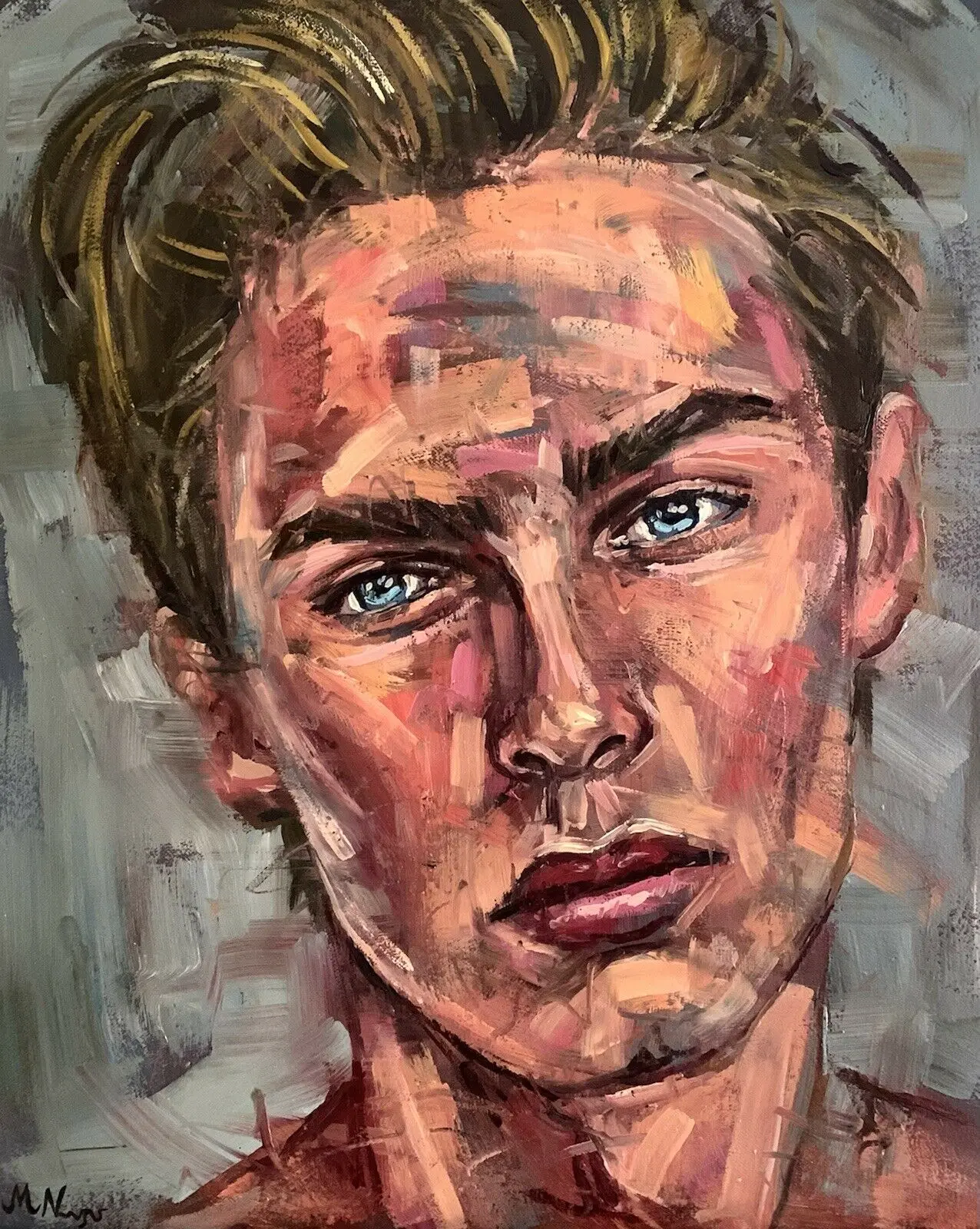 

100%Handmade Oil Painting Man Portrait, Young Male, Handsome Boy, Gay Erotic Queer Art