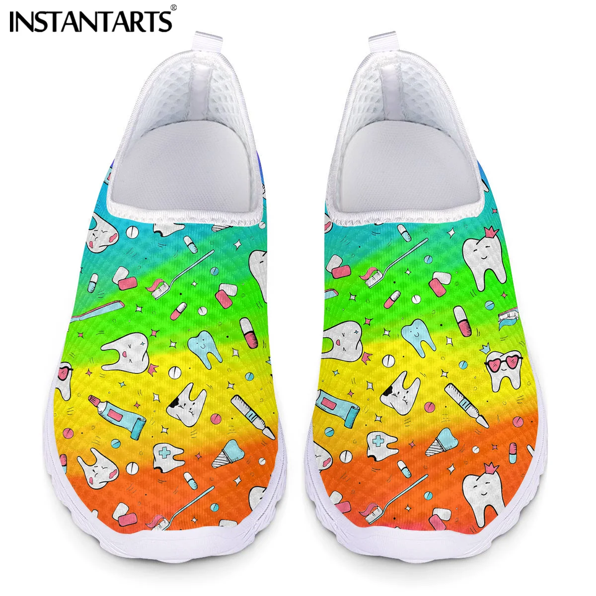 

Женские дышащие кроссовки INSTANTARTS, Забавный мультяшный градиентный принт зубов, без шнуровки, плоская подошва, повседневная обувь стоматосит, на лето