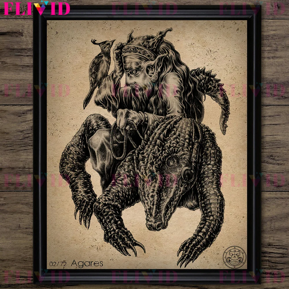 Vintage Gothic Wall Art Canvas: Demons in the Book of Shadows - Pagan Demon Art Poster Print Decor