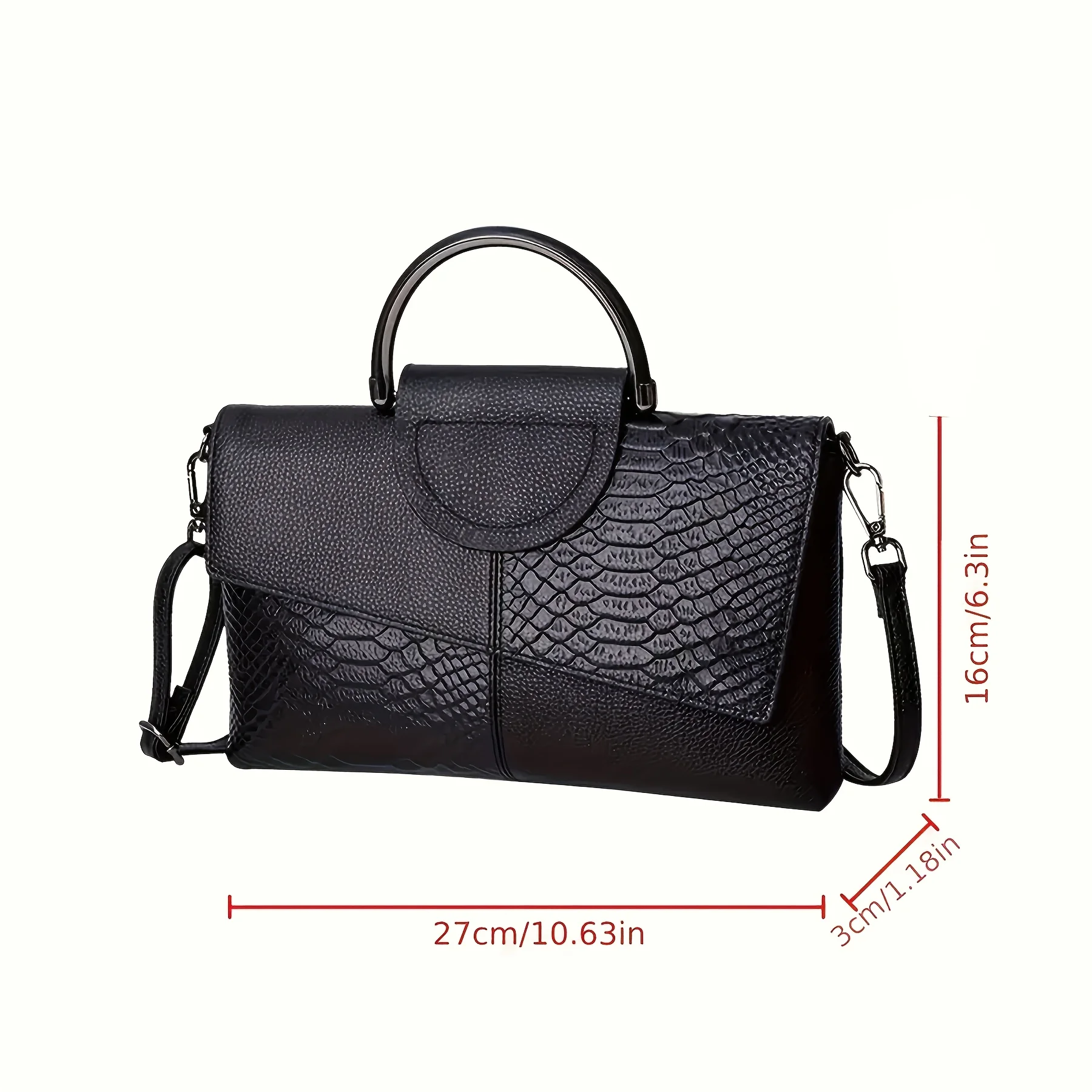 Fashion Black Crocodile Faux Leather Handbag, Multifunctional Shoulder Crossbody Bag, Suitable for Work,Shopping and Gift Giving