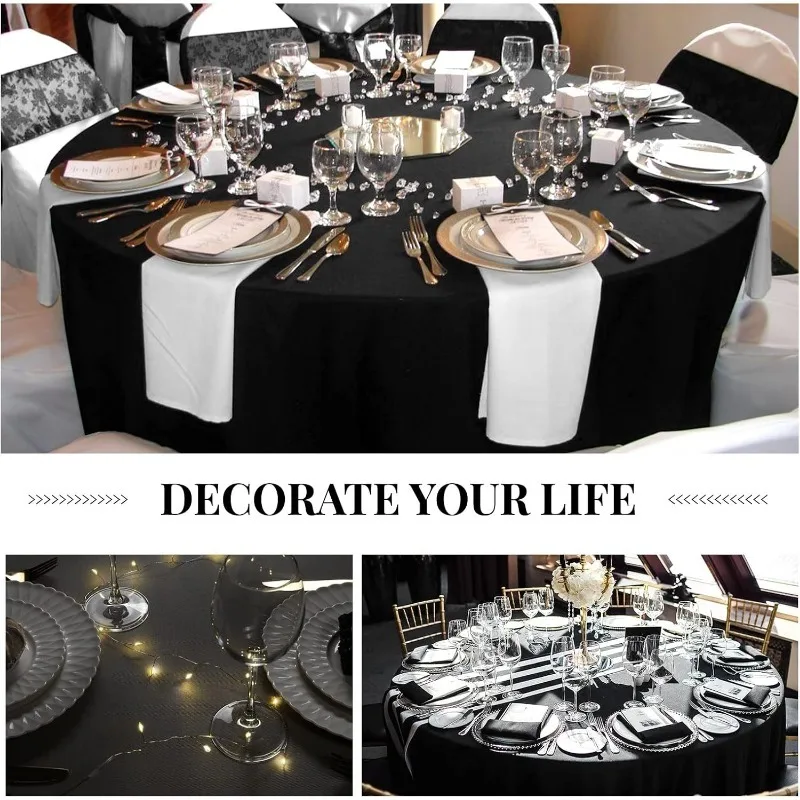 4 Packs Round Tablecloths 108 Inches Black Polyester Fabric Circular Table Cloth Stain