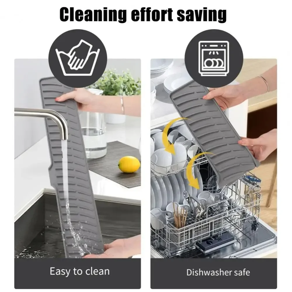 Kitchen Bathroom Faucet Silicone Mat Anti-Slip Sink Drain Mat Slope Diversion Drainage Mat Tableware Drying Protection Mat