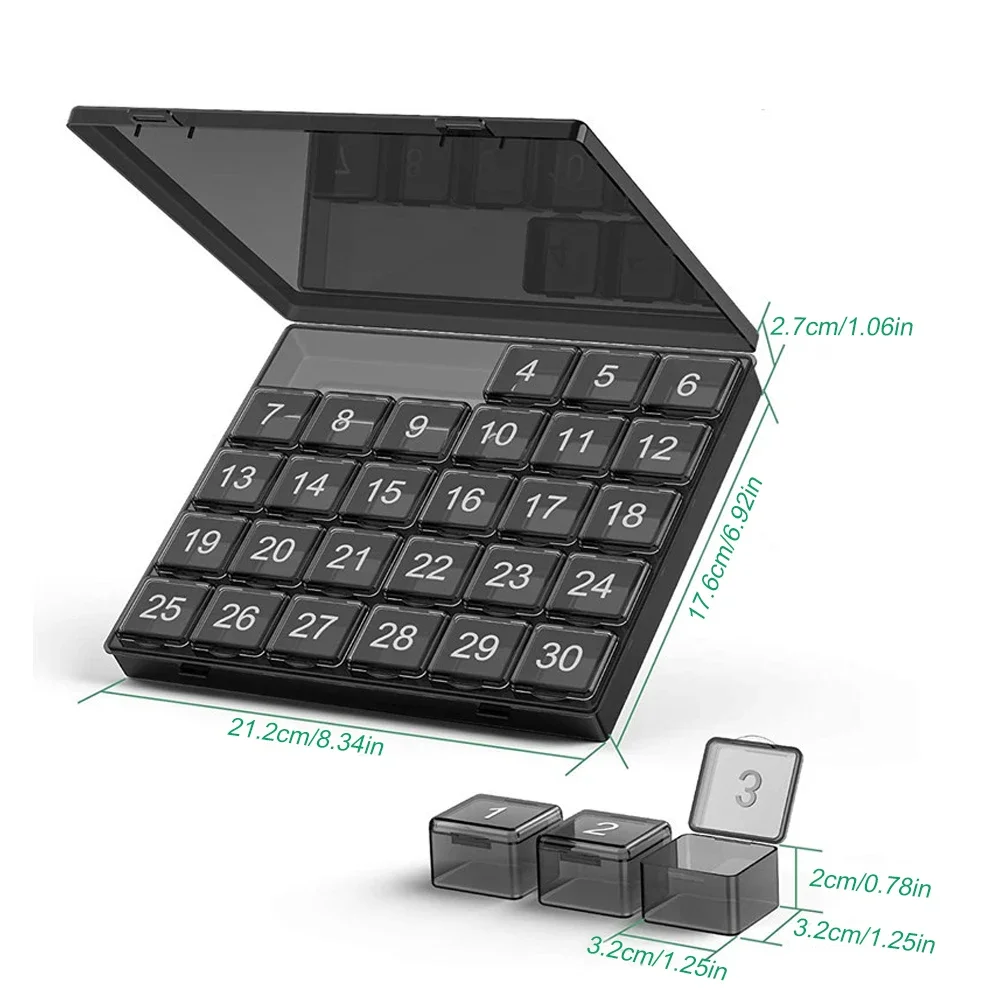 30-Day Portable Pill Organizer with Large Compartments