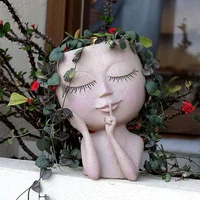 Flower Pot Shy Girl Face Planters Resin Flowerpot For Garden Succulents Flowers Herbs Desktop Villa Balcony Courtyard 1