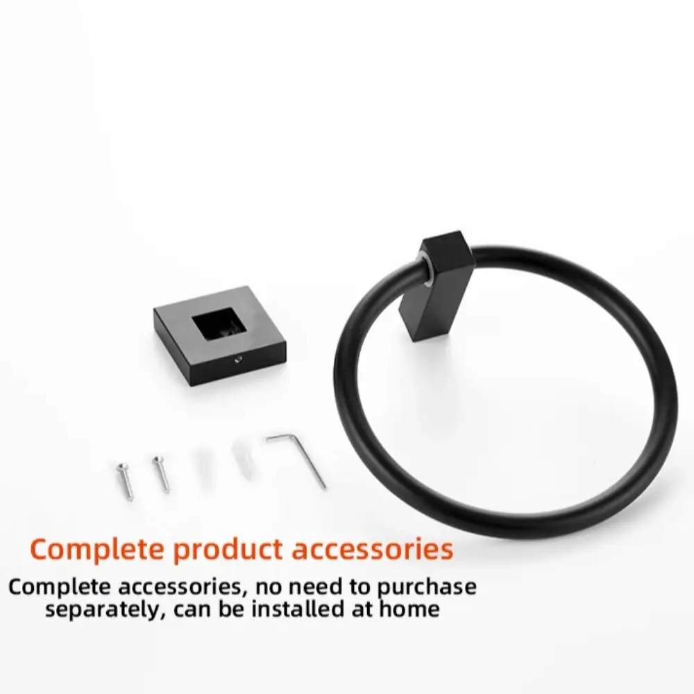 Description Picture 4 of itemBlack Stainless Steel Hand Towel Ring Square Base Wall Mounted Towel Racks Easy Installation Towel Holder Home