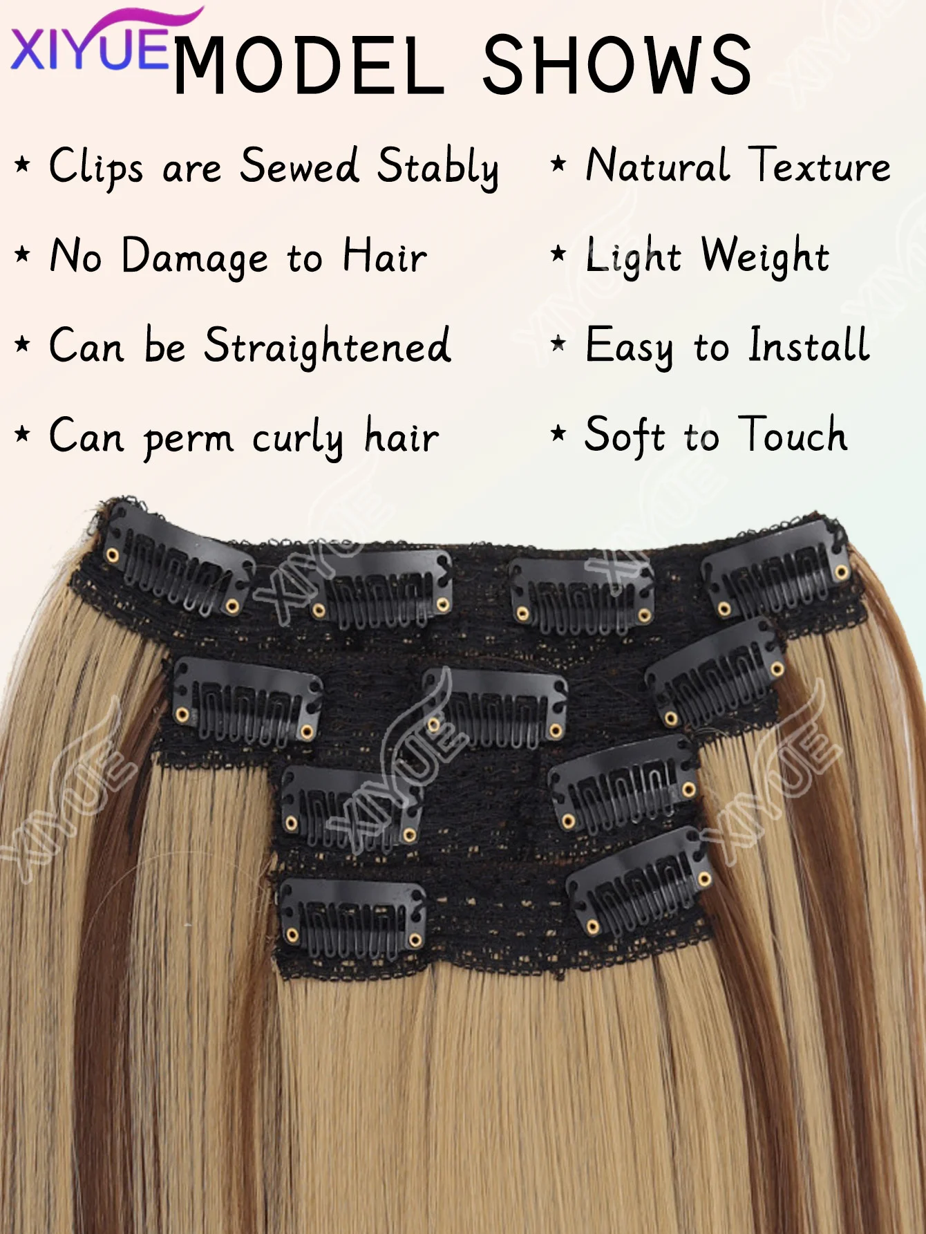 XIYUE 14Inch Synthetic 4pcs/set Short Straight Clip-In Hair Extensions Black Blonde Hairpiece Easy to Wear for Women