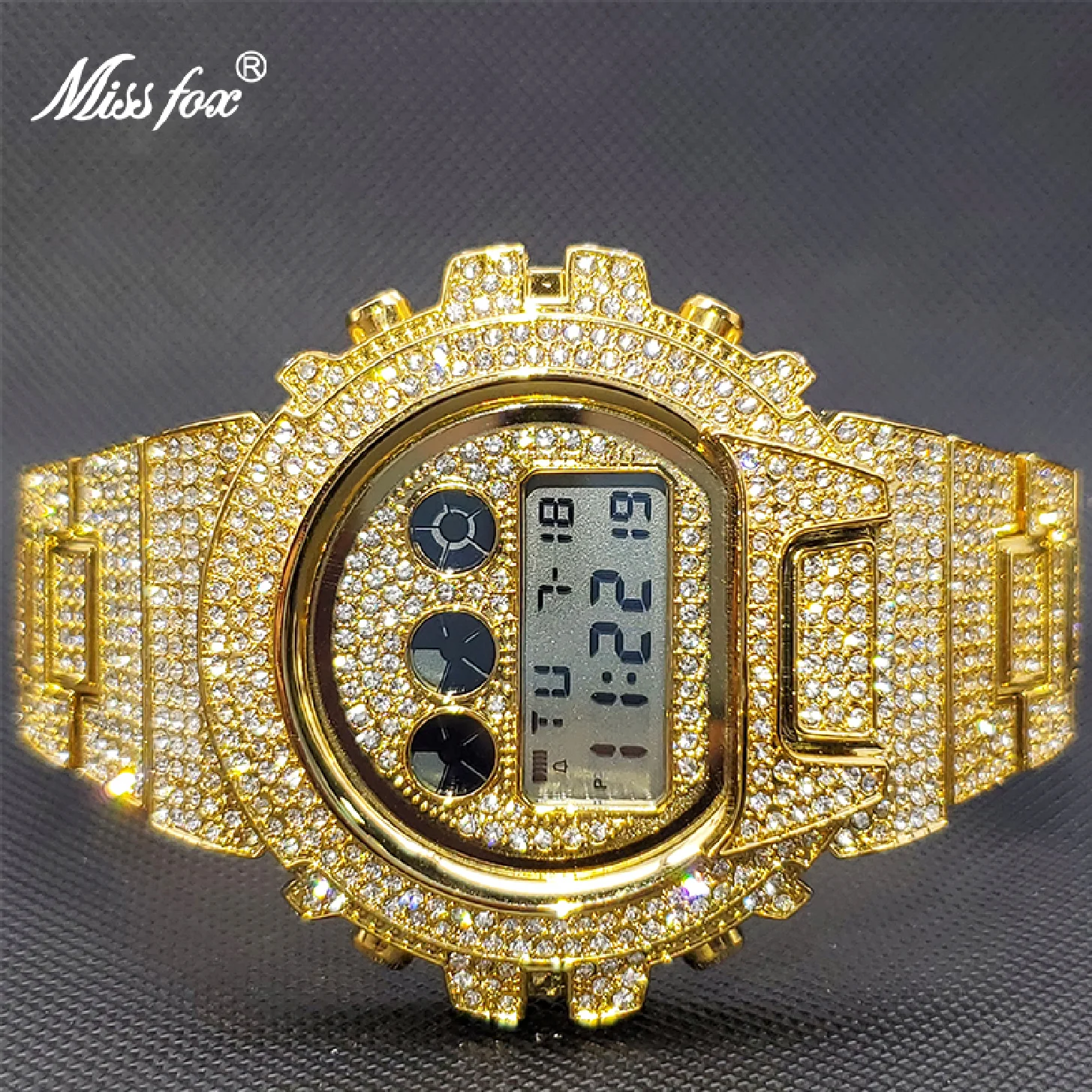 

Relogio Digital New Moissanite Luxury Sport Stylish Gold Multifunction Electronic Watches For Men 3bar Reloj Water Resistant