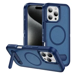 Premium Magnetic Armor Folding Stand Phone Case with MagSafe Compatibility for iPhone 12 Pro (Blue)