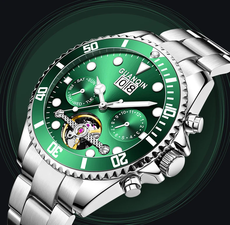 GUANQIN Orologio meccanico automatico originale da uomo, 42 mm, quadrante grande, scheletro, data, settimana, orologi da polso da uomo di lusso di alta marca_voghion.com