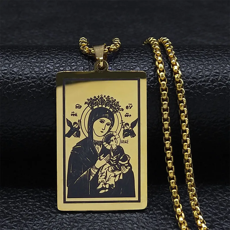 Virgin Mary Medal Pendant Necklaces Stainless Steel Long Our Lady Of Schoenstatt Necklace Prayer Religious Jewelry Gift NXH832S0