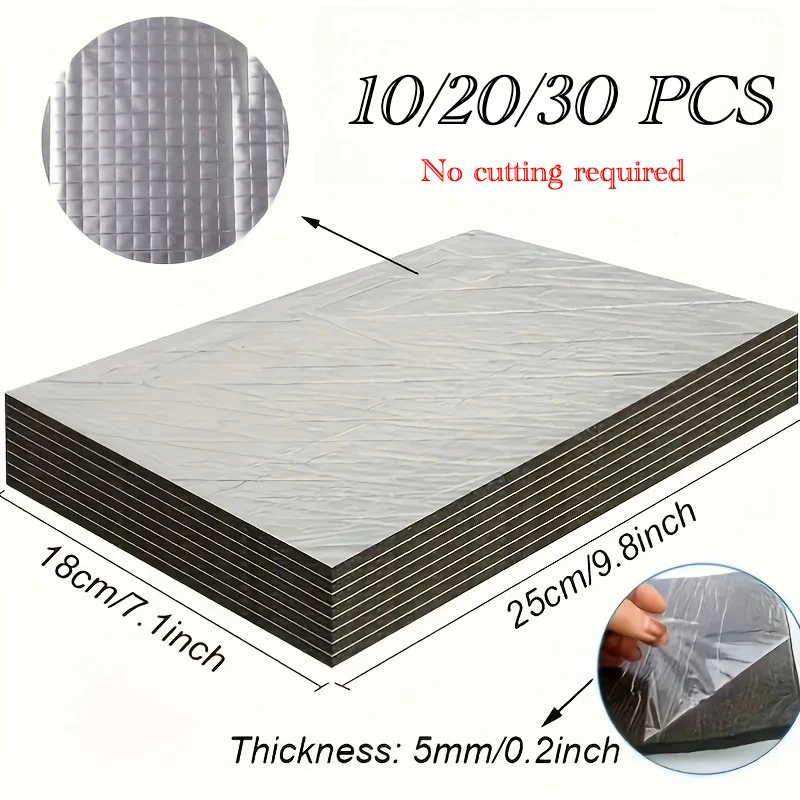 5MM 10/20/30pcs Car Soundproof Insulation Panels Self-Adhesive Heat & Noise Insulation Barriers for Doors Engine Roof