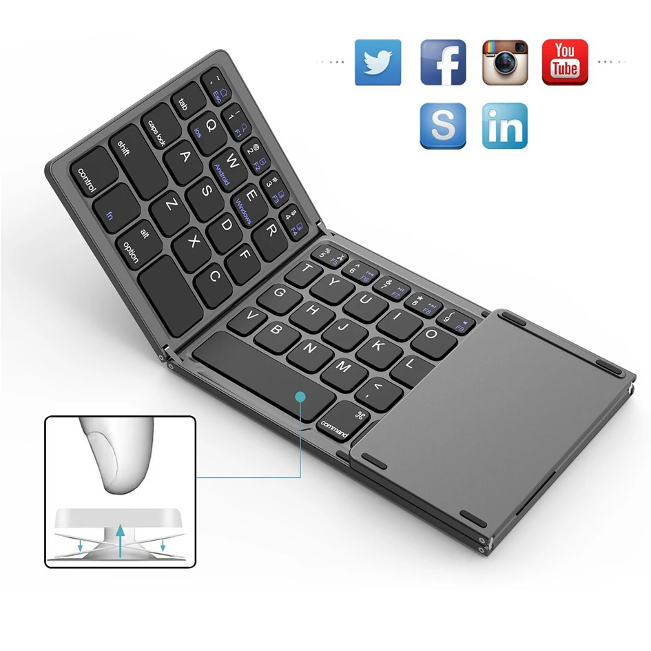Portable Rechargeable Folding Wireless Bluetooth Keyboard,Universal Touchpad,Sui