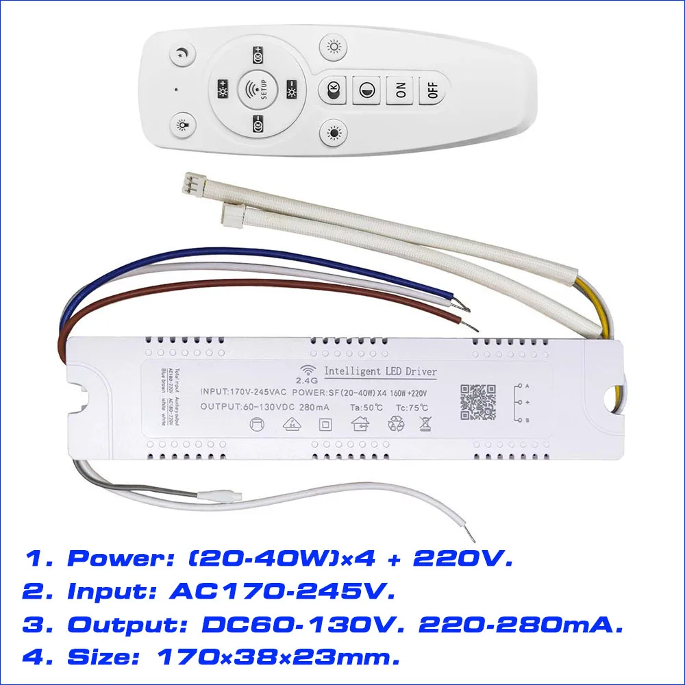 Description Picture 3 of item1Pair 2.4G Intelligent LED Driver Module 40-60Wx4 +220V RF Remote & APP Control Color Dimming and Changeable For Ceiling Lamp