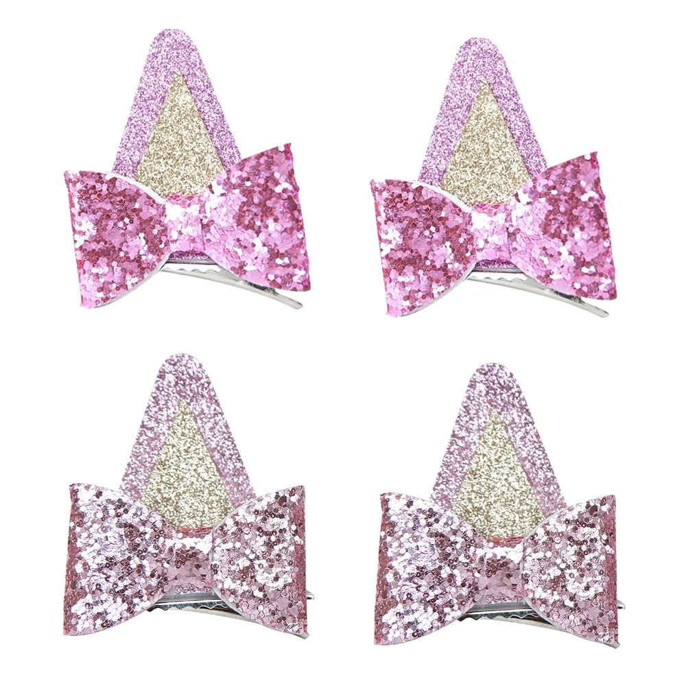 Hair Accessories Dog Ears Hair Bow Clips Toddler Kids Glitter Hairpins Children Costume Girls Bows Hairpin Halloween Party 2Pcs