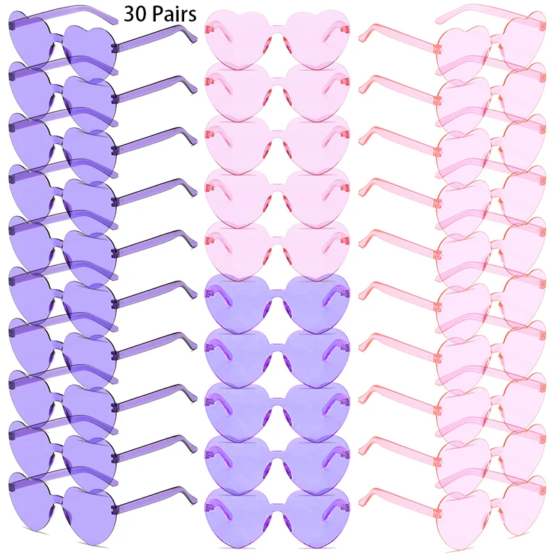 30 Pairs Per Set Heart Shaped Sunglasses Cute Rimless Solid Color Beach Vacation Shades Women Fashion Design Rave Sun Glasses 2