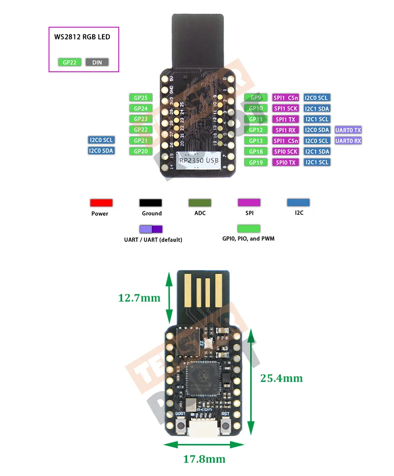 TENSTAR RP2350-USB 16 MB Flash Mini Development Board Modul Dual-Core RP2350A Chip 520 KB SRAM Für Raspberry Pi PICO2 RP2350 – Detail 2
