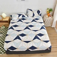 Bonenjoy 1pc Fitted Sheet Plaid Style Bed Cover Elastic Bed Sheets for Home Single/Double/Queen Size Bed Linen (No Pillowcase) 1