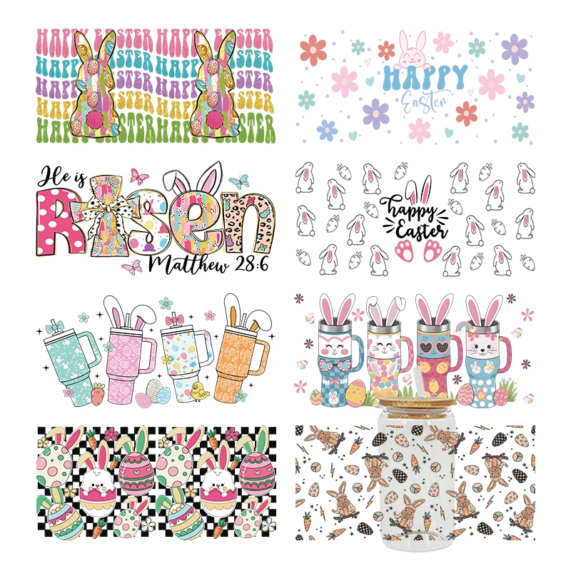 UV DTF Transfer Easter Theme For The 16oz Libbey Glasses Wraps Cup Can DIY Waterproof Easy To Use Decals D30483