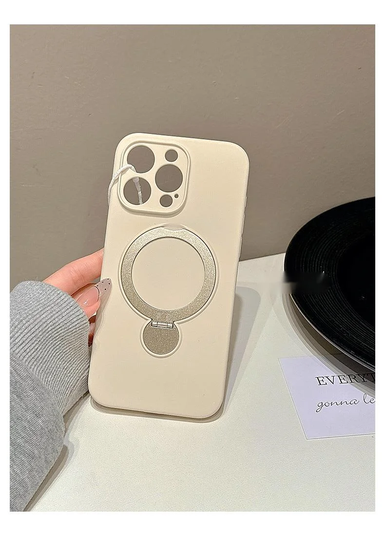 Premium solid color magnetic rotating folding stand suitable for 16 Promax phone case iPhone liquid silicone 15_voghion.com