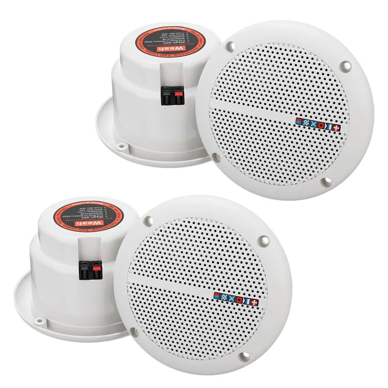 

2 Pair Waterproof 25W Full Range Marine Boat Ceiling Wall Speakers Lawn Garden Water Resistant Install Speaker