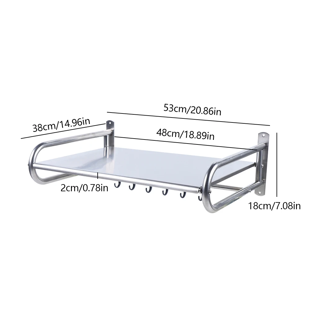 LOYALHEARTDY Microwave Oven Rack Stainless Steel Microwave Oven Wall Mount Shelf with 6 Hooks Kitchen Organizer Storage Holder