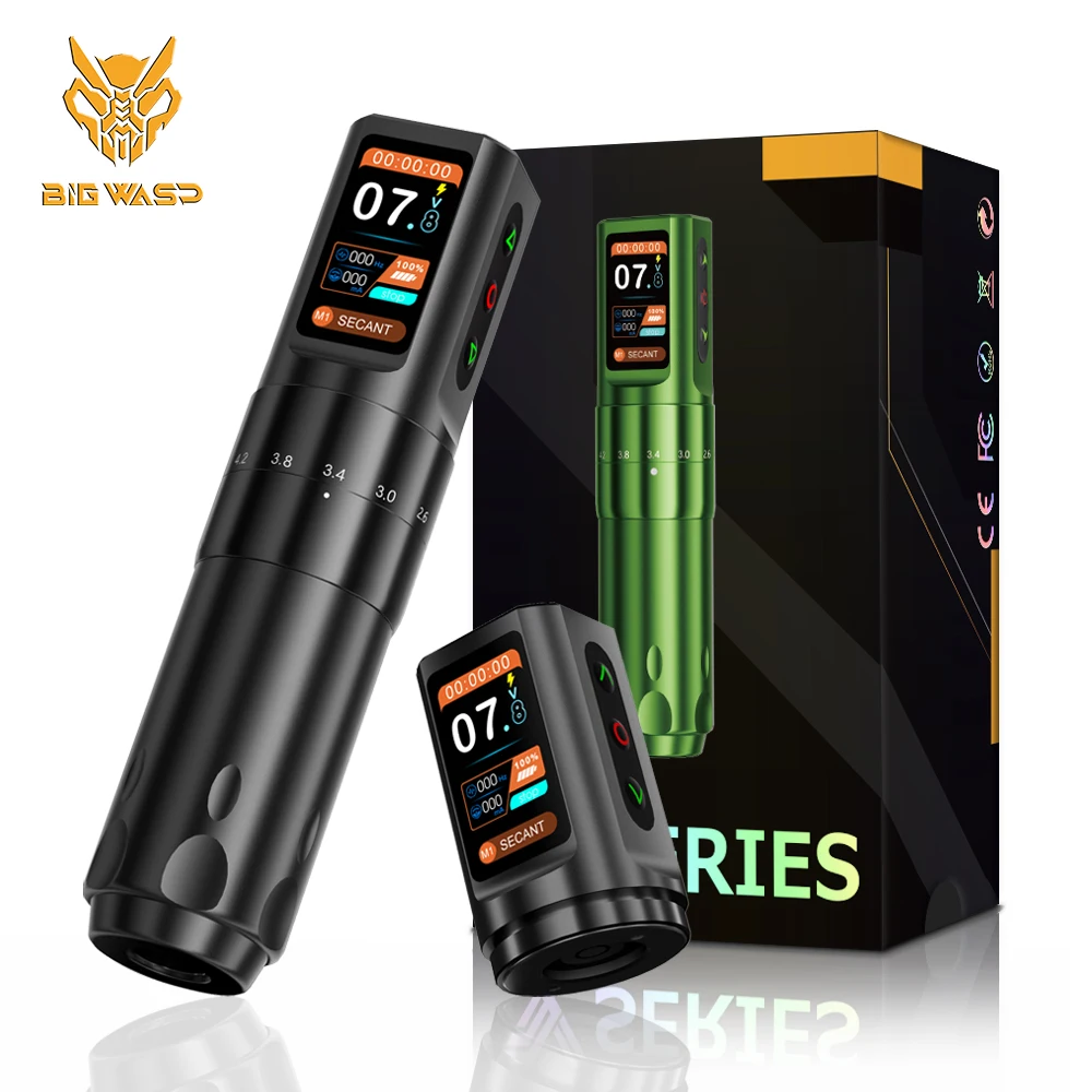Tattoo Supplies BIGWASP Wireless Tattoo Machine Pen Adjustable Stroke 2-4.2mm 2000mAh Two Battery OLED Display Coreless Motor Rotary Tattoo Gun