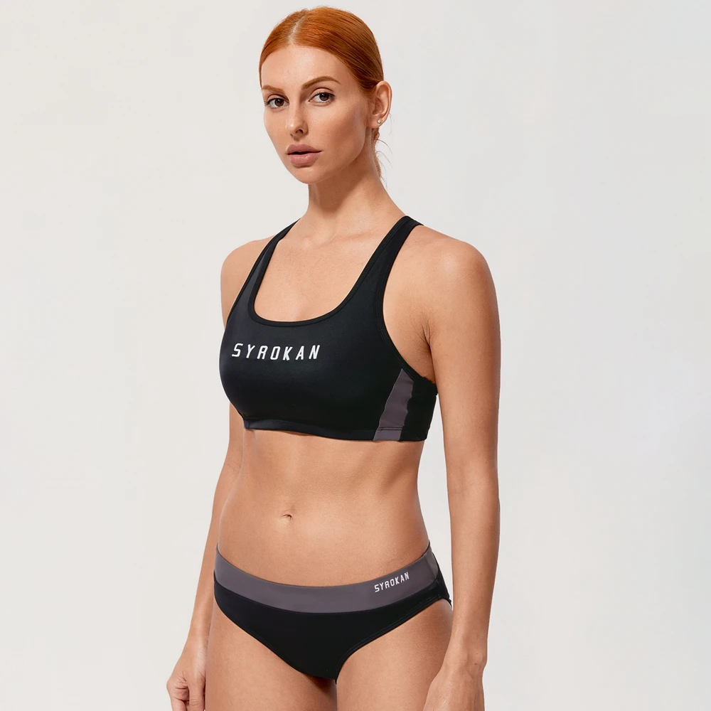 SYROKAN Womens Athletic Sports Bra Bikini Set Two Piece Swimsuit