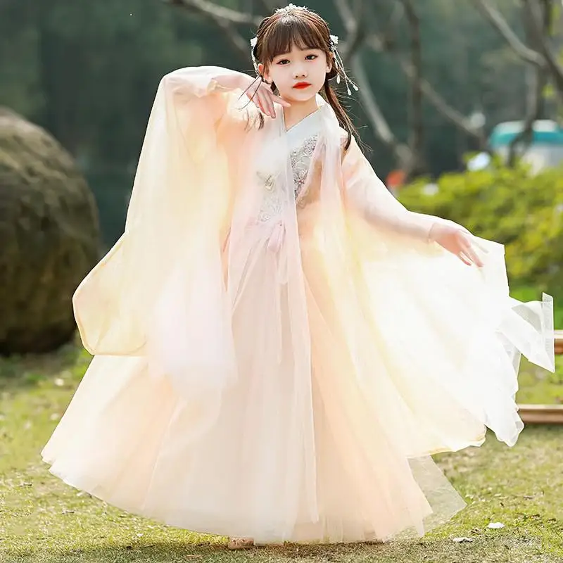 HongYa Robe Hanfu Enfant – Costume Traditionnel Chinois Fille – Tenue Nouvel An, Photographie Et Cosplay (Tissu Doux Et Respirant)