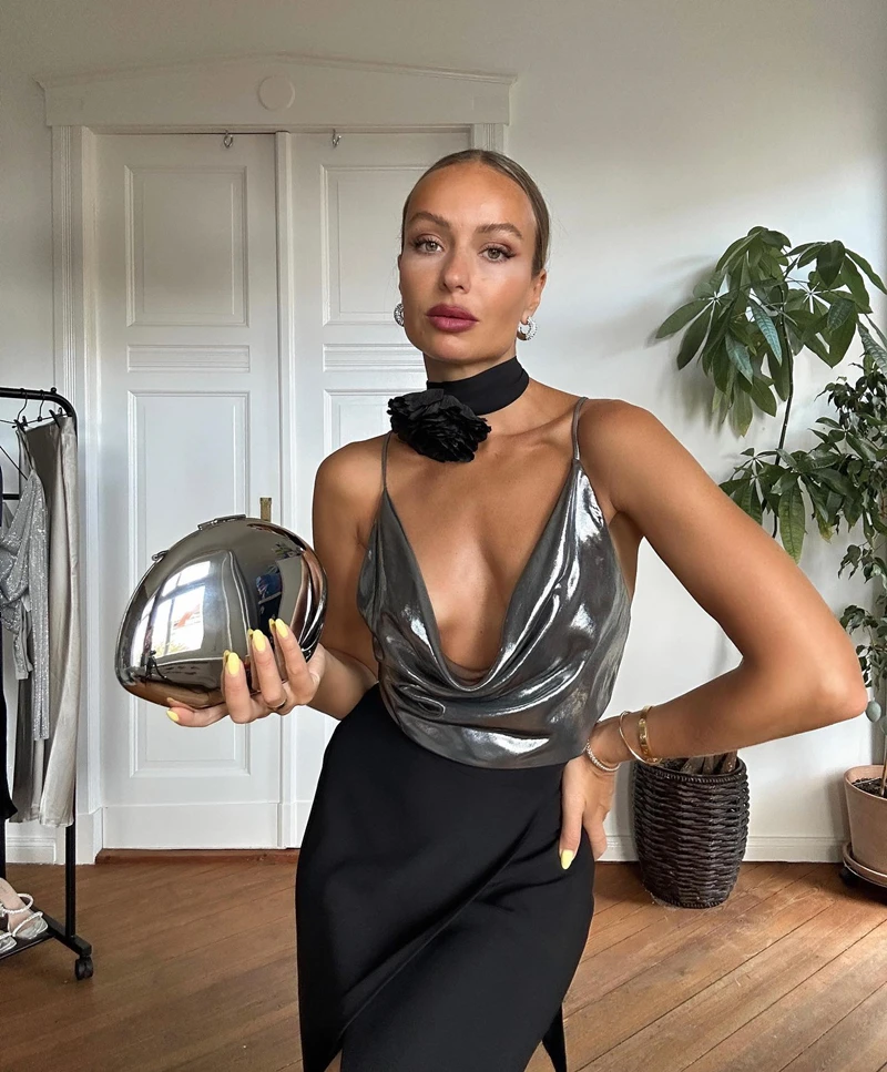 Women metal silver gold shell bag cute Evening Clutch Bag with strap For Wedding Party small Purses Designer Handbags