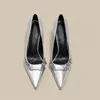 Luxury Brand Designer Women Sandals Fashion Pointed Toe Buckle Strap Metal High Heeled Kitten Heel Elegant Single Shoes Female 4