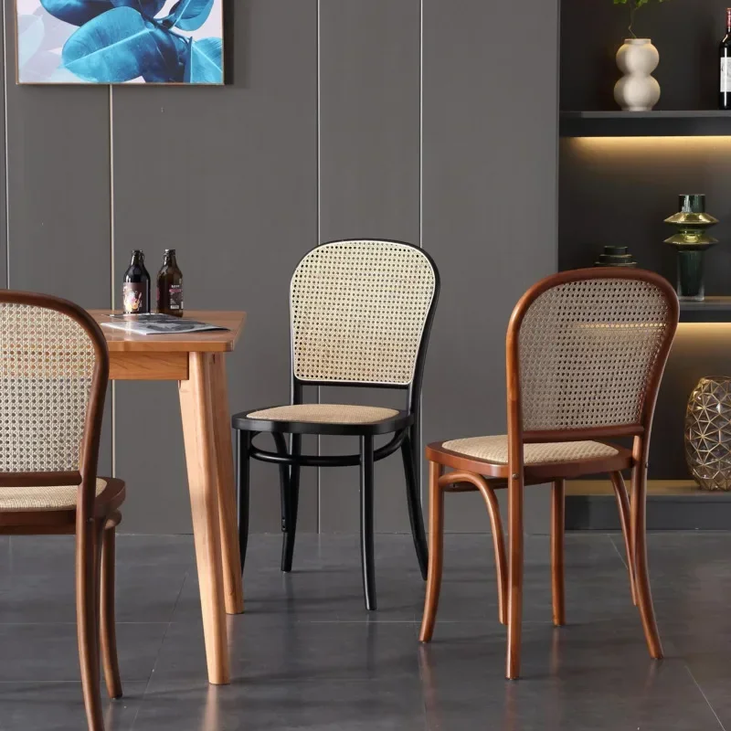 Home Designer Rattan Chair &ndash; Retro Rattan Woven Back Chair Light Luxury Hotel Solid Wood Cafe Dining Seating Living Room