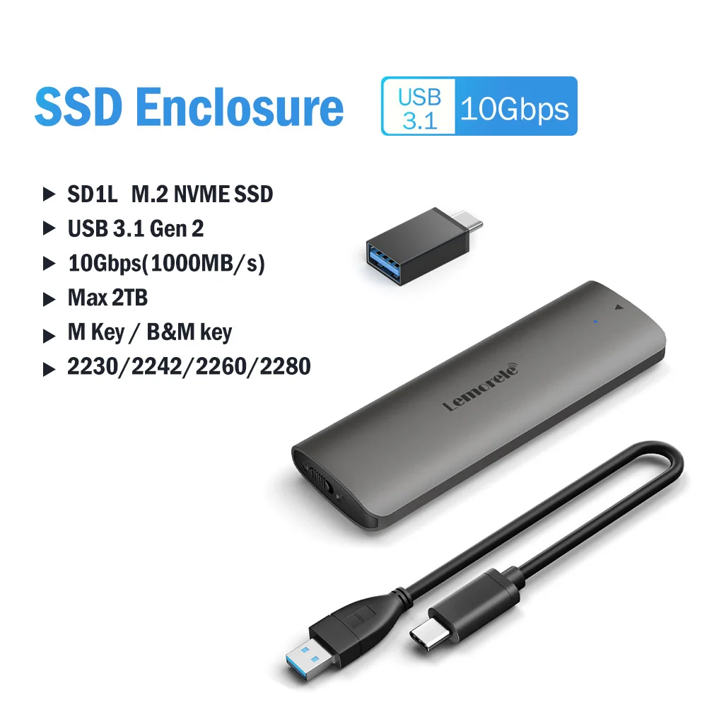 Lemorele M.2 SSD Muhafaza M.2 NVMe Durumda USB 3.1 10 Gbps PCIe M.2 SSD Durumda Muhafaza Harici Harici Sabit Disk için M/B + M Anahtar