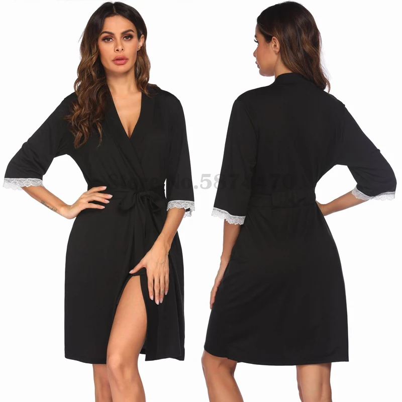 Spring Summer Women's Home Clothes Robe Nightwear Intimate Lingeri Bathrobe Lace Spliced Chemise Nightdress Short Sleepwear