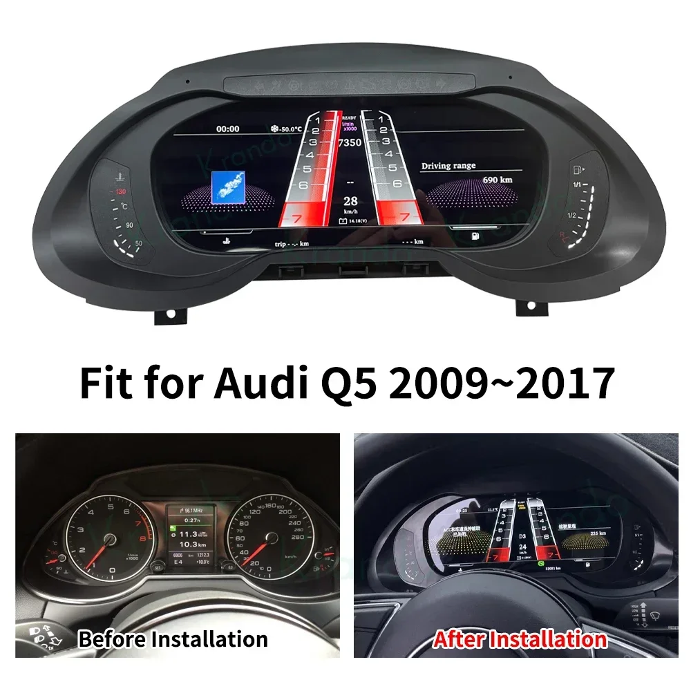 

12.3'' Linux Car Digital Cluster Instrument CockPit For Audi Q5 SQ5 A5 S5 RS5 2008-2018 LCD Speedmeters Dashboard Player