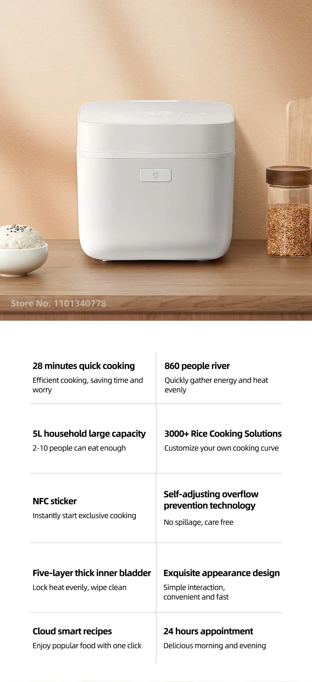 Description Picture 2 of itemIconic Brand Mijia Rice Cooker 5L 220V  Smart Fast Electric Multicooker Pot for Kitchen Cookers Anti-stick Food Warmer Home Appliance