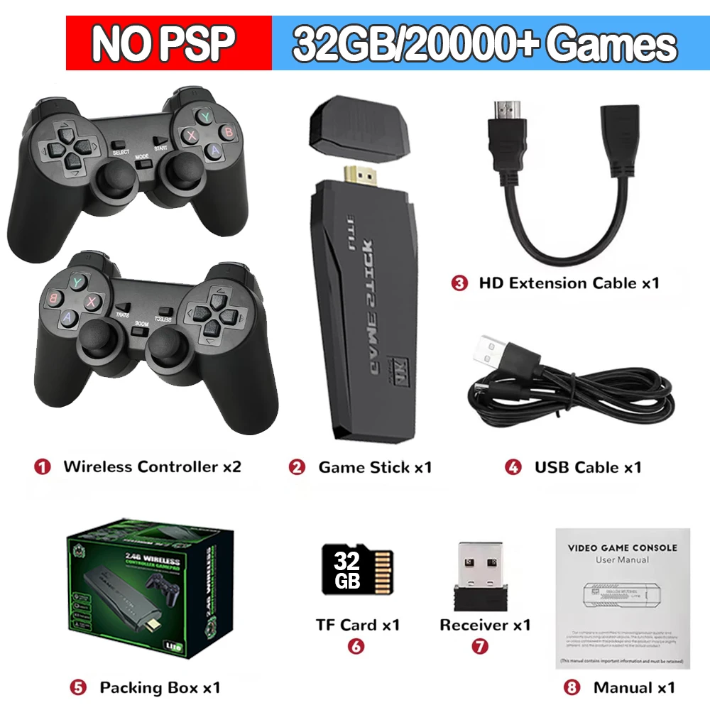 X2 UItra Gaming Consola 4K 3D Game Stick 3/60000+ Games 32/256GB 50+ Simulators Classic Game Console for PSP/PS1/GBA Day Gift
