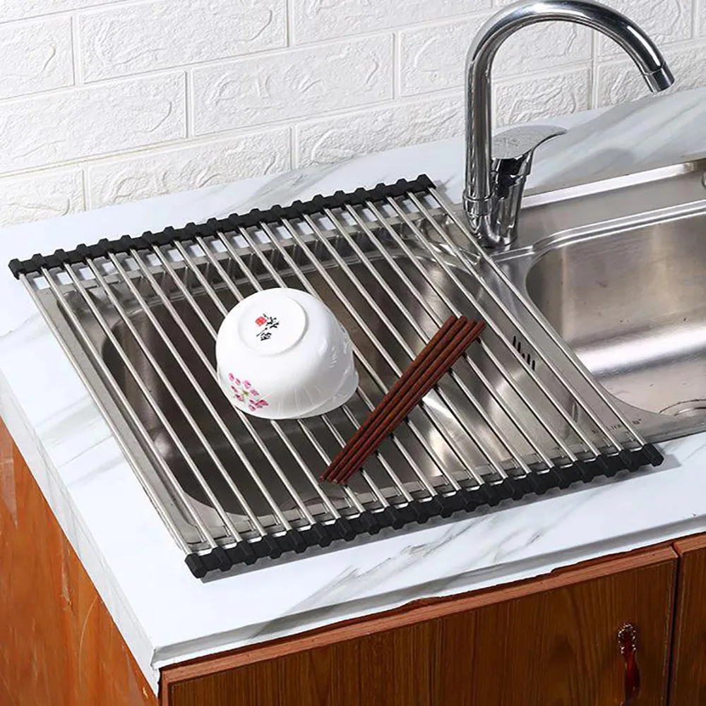 Foldable Roll-Up Sink Drain Rack Heat Resistant Kitchen Organizer for Dishes, Chopsticks, Fruits & Vegetables 1